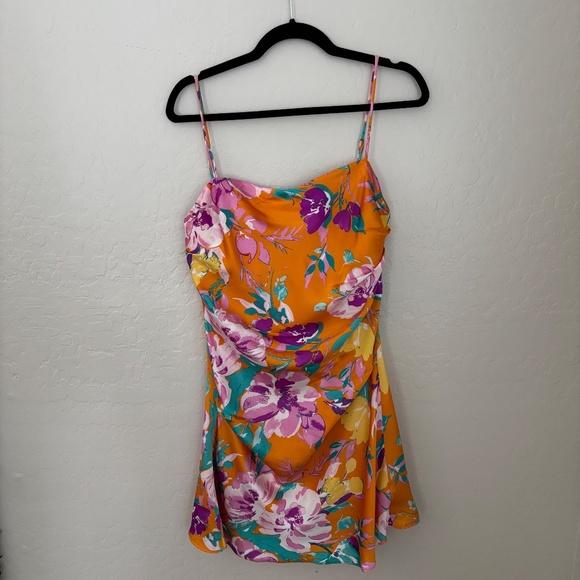 ASTR the Label Cerinthe Satin Floral Mini Dress in Orange - Picture 17 of 17